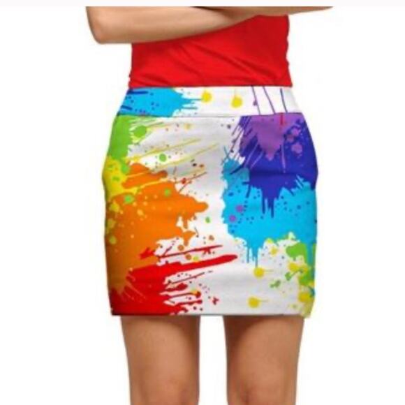 Loudmouth | Women’s Ladies Drop Cloth Paint Splatter Skort Skirt Rainbow Golf 6 - Picture 1 of 9